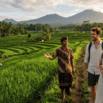 Voyageurs dans les rizières à Bali