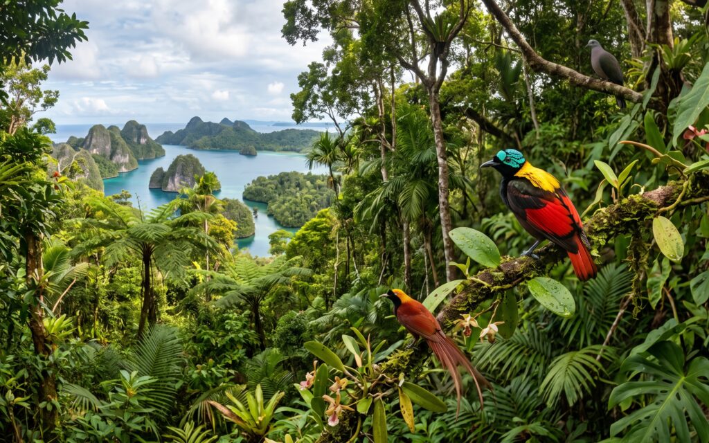 Jungle à raja ampat et oiseaux de paradis